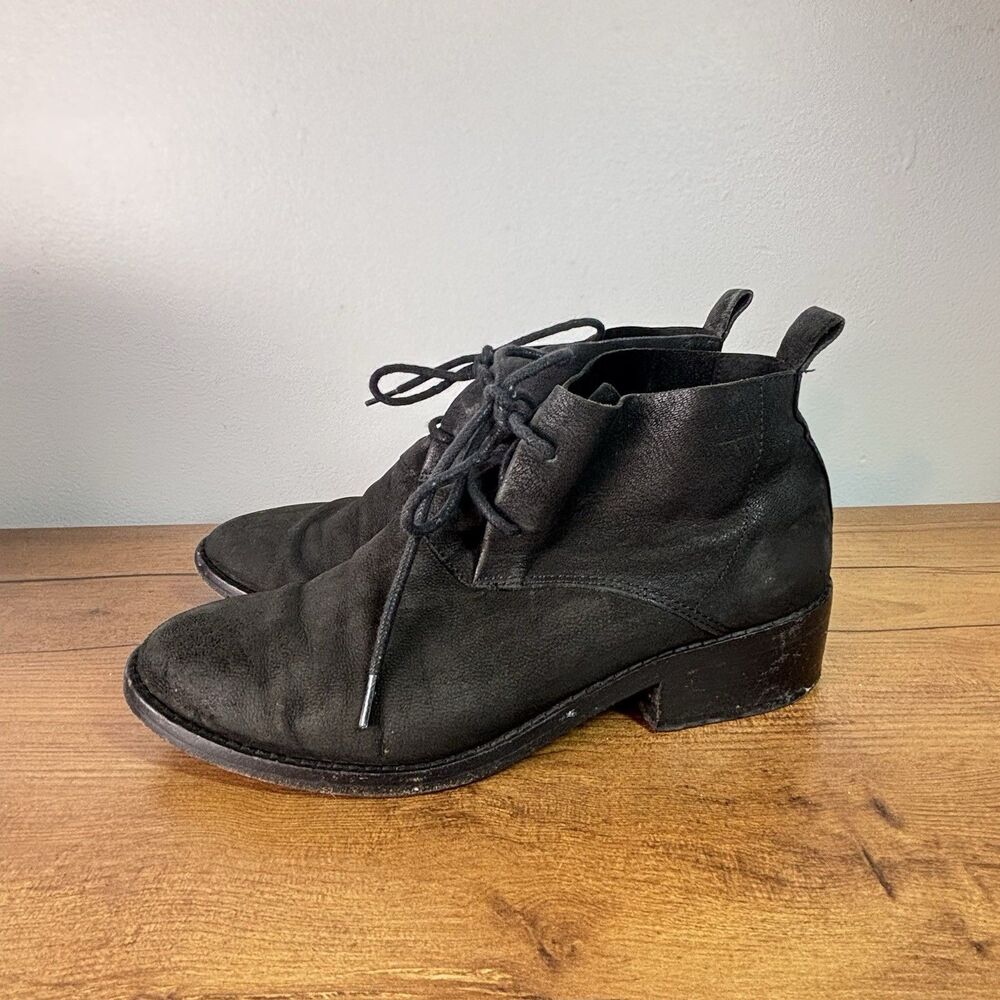 Eileen Fisher Rey Tumbled Nubuck Black Leather Bootie Size 7.5